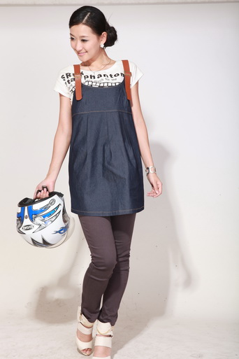 育靈龍時尚銀纖維吊帶牛仔藍(lán)