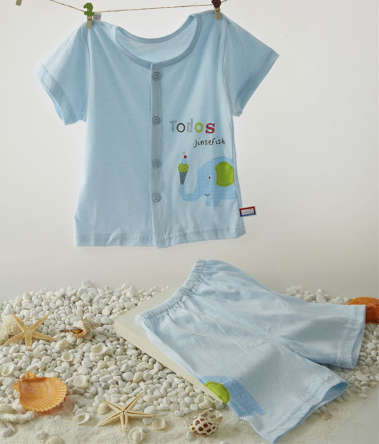 金色小魚(yú)純棉素色單面大象束口短袖開(kāi)胸套