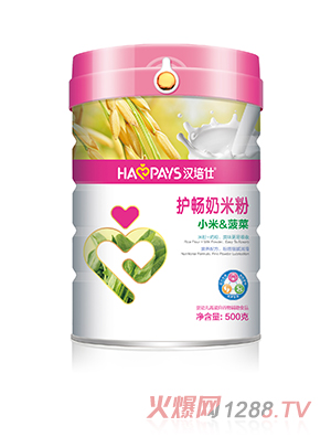 漢培仕金裝護(hù)腸小米紫薯+菠菜+玉米+胡蘿卜奶米粉聽(tīng)裝