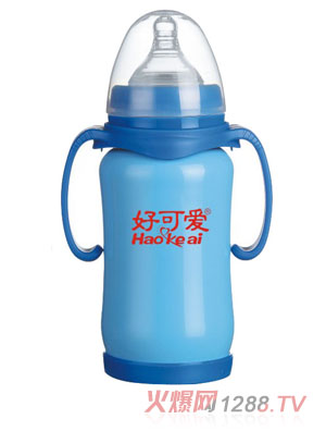 好可愛(ài)寬口自動(dòng)吸管手柄弧形不銹鋼奶瓶200ML