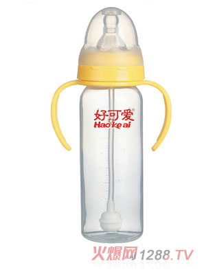 好可愛(ài)標(biāo)口自動(dòng)吸管手柄直身奶瓶240ml