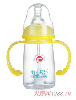 安心貝比雙柄標(biāo)口自動吸管方角奶瓶150ml