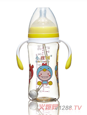 小孩國(guó)寬口時(shí)尚自動(dòng)PPSU安全奶瓶黃色300ML