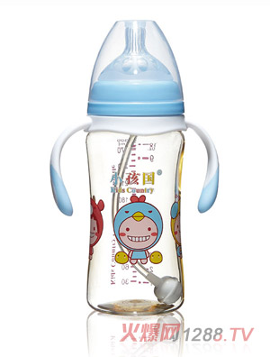 小孩國寬口時(shí)尚自動(dòng)PPSU安全奶瓶藍(lán)色300ML