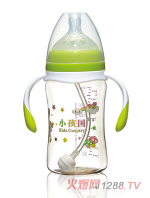 小孩國(guó)寬口直身自動(dòng)PPSU安全奶瓶綠色240ML