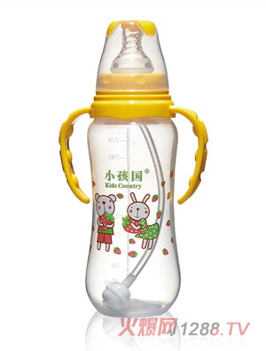 小孩國標(biāo)口自動(dòng)弧形PP安全奶瓶黃色300ML