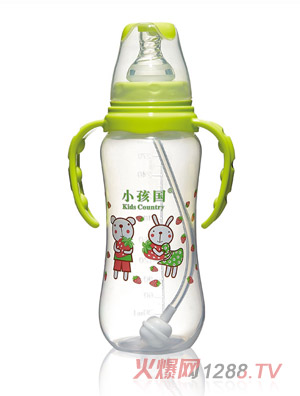 小孩國標(biāo)口自動(dòng)弧形PP安全奶瓶綠色300-ML