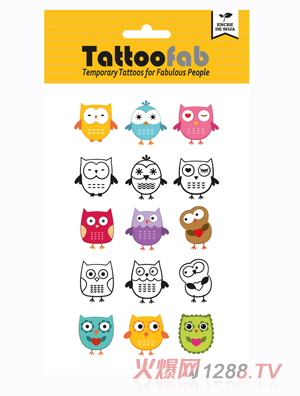 tattoofab兒童紋身貼貓頭鷹